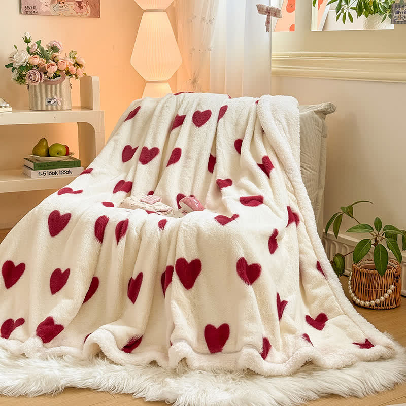 Heart Pattern Plush Fleece Throw Blanket - image 1