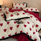 Heart-Print Plush Bedding Set with Romantic Ruffles(4PCS) - image 1