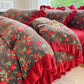 Ownkoti Vintage Rose Floral Velvet Ruffle Bedding - Bedding Set(4PCS) - King - image 0