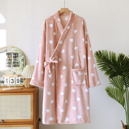 Couples Matching Heart Plush Kimono Robe - Pink - Women: L - image 3
