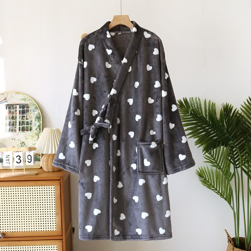Couples Matching Heart Plush Kimono Robe - Dark Gray - Men: L - image 14