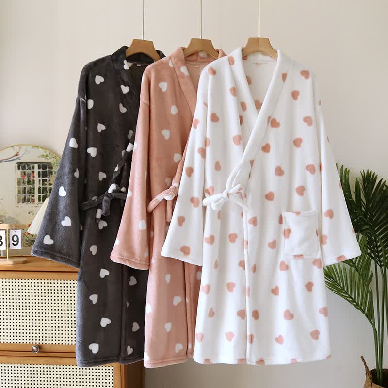 Couples Matching Heart Plush Kimono Robe - image 1
