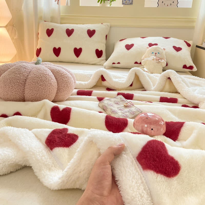 Heart Pattern Plush Fleece Throw Blanket - image 5