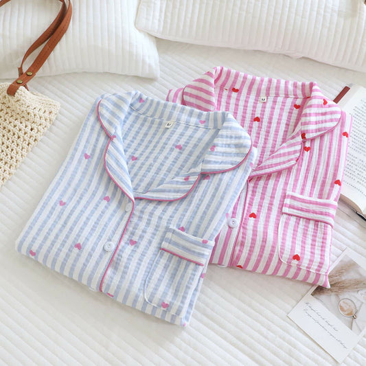 Stripe Heart Cotton Gauze Pajama Set - image 1