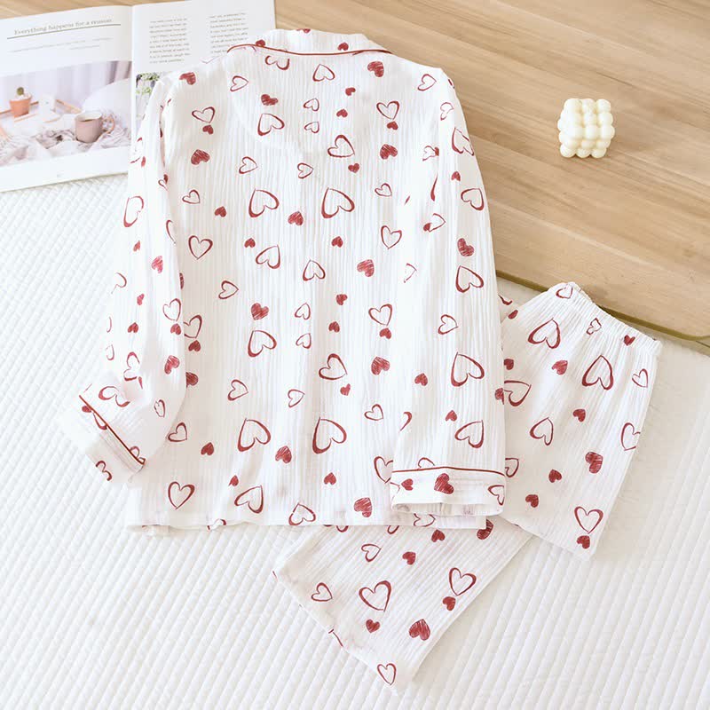 Heart Doodle Cotton Gauze Pajama Set - image 1