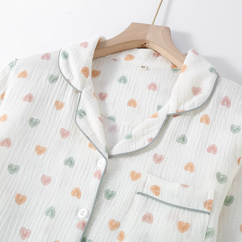 Colorful Heart Cotton Gauze Pajama Set - image 2