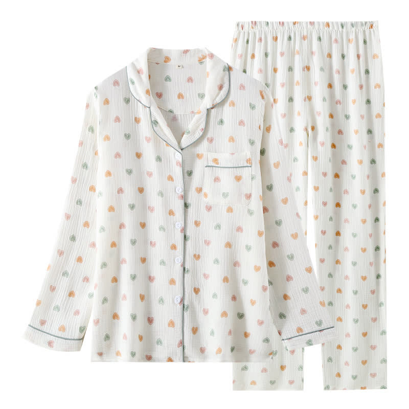 Colorful Heart Cotton Gauze Pajama Set - image 4