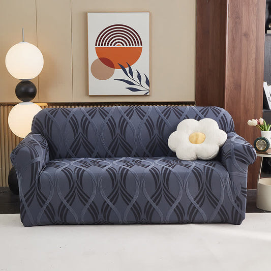 Jacquard Elastic Non-Slip Couch Slipcover - Gray Blue - All-inclusive - 4-Seater 92" - 118" - image 0