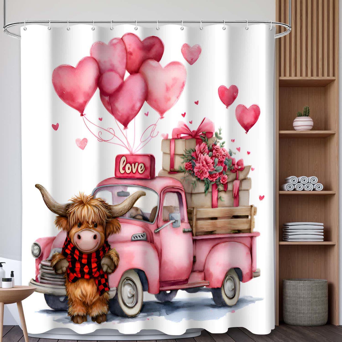 Heart & Cow Print Shower Curtain - B - 71"W x 79"L - image 2