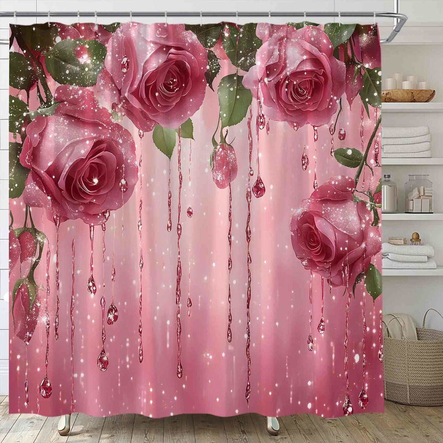 Romantic Rose Print Shower Curtain - A - 118"W x 71"L - image 0