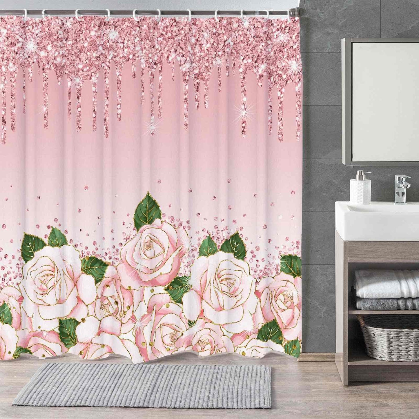 Romantic Rose Print Shower Curtain - C - 118"W x 71"L - image 5