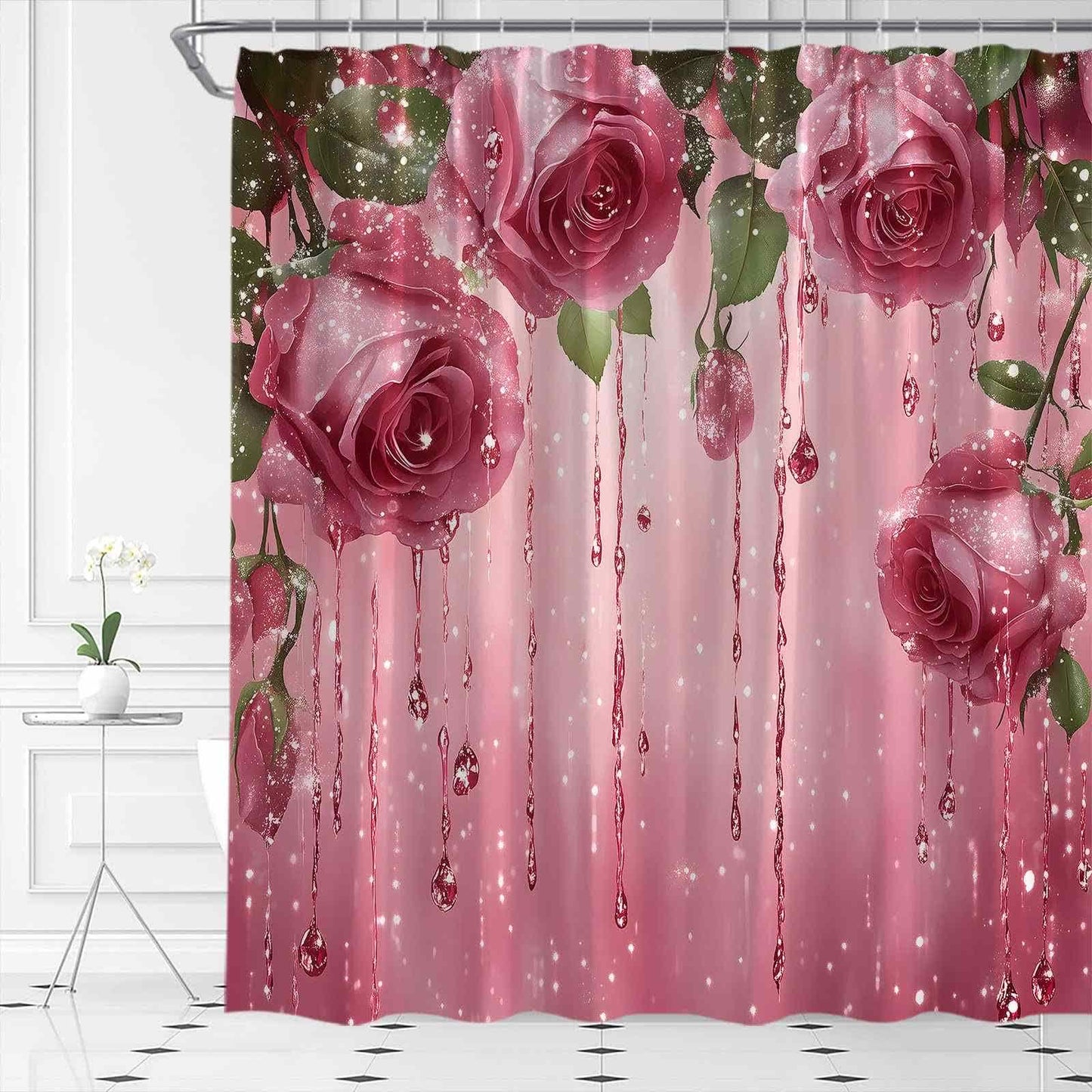 Romantic Rose Print Shower Curtain - image 1