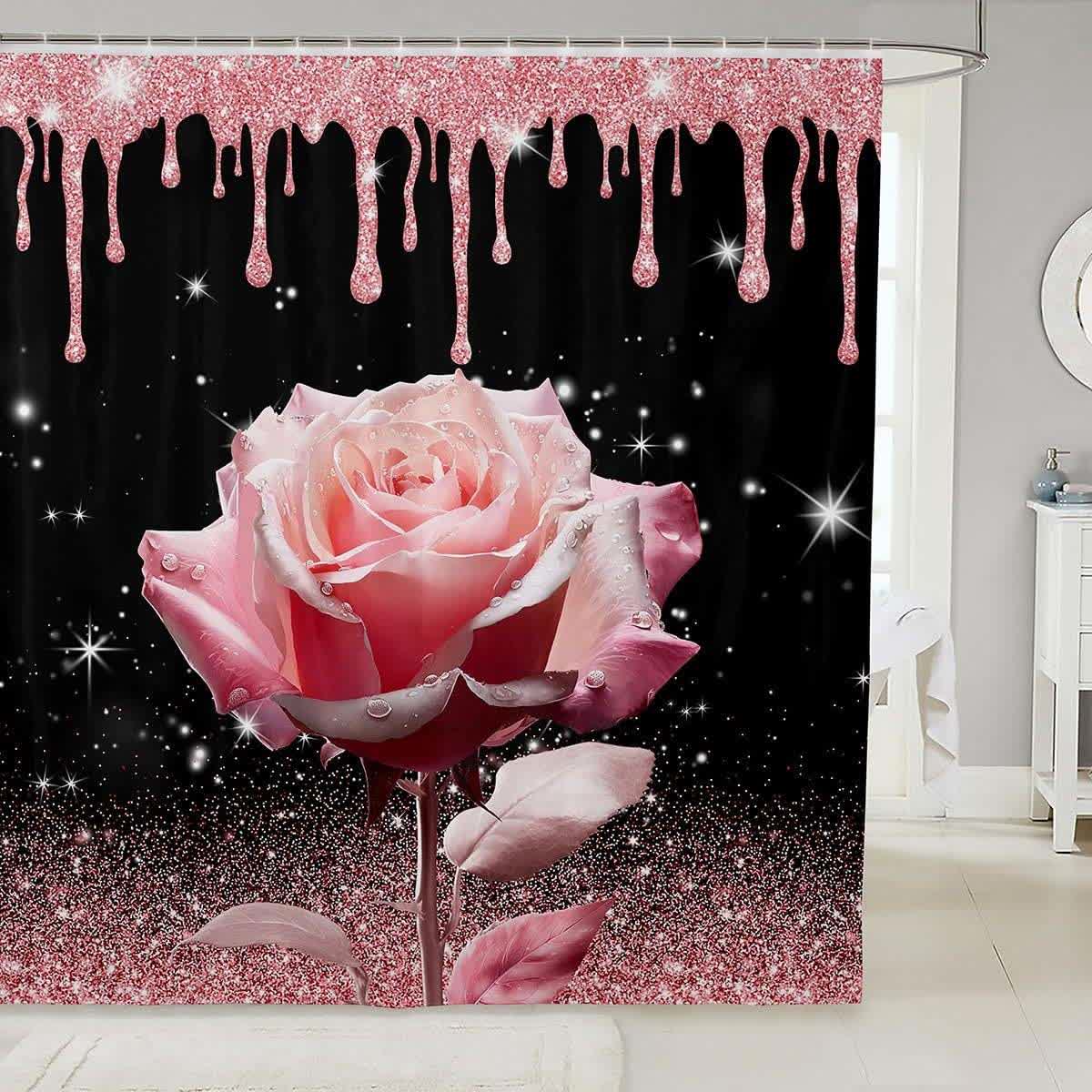 Romantic Rose Print Shower Curtain - E - 118"W x 71"L - image 7