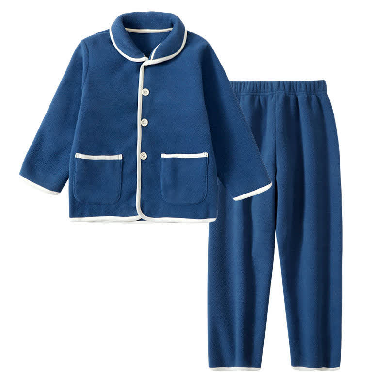 Solid Warm Plush Child Pajama Set - Blue - Child:160cm - image 3
