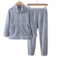 Solid Color Zip-up Warm Child Pajama Set - Blue - Adult:180cm - image 7