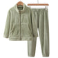 Solid Color Zip-up Warm Child Pajama Set - Green - Adult:180cm - image 4