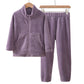 Solid Color Zip-up Warm Child Pajama Set - Purple - Child:160cm - image 6