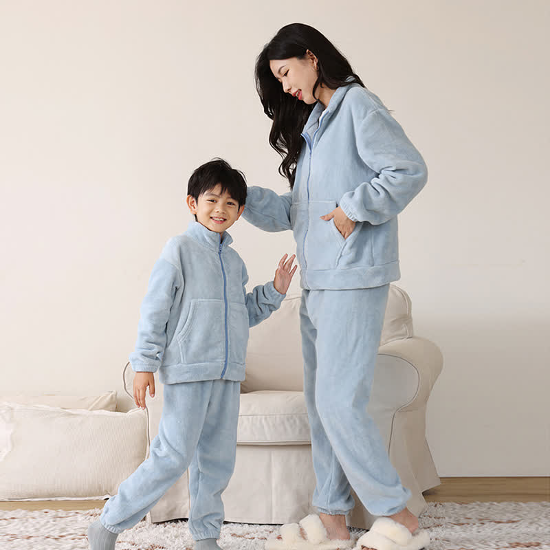 Solid Color Zip-up Warm Child Pajama Set - image 2