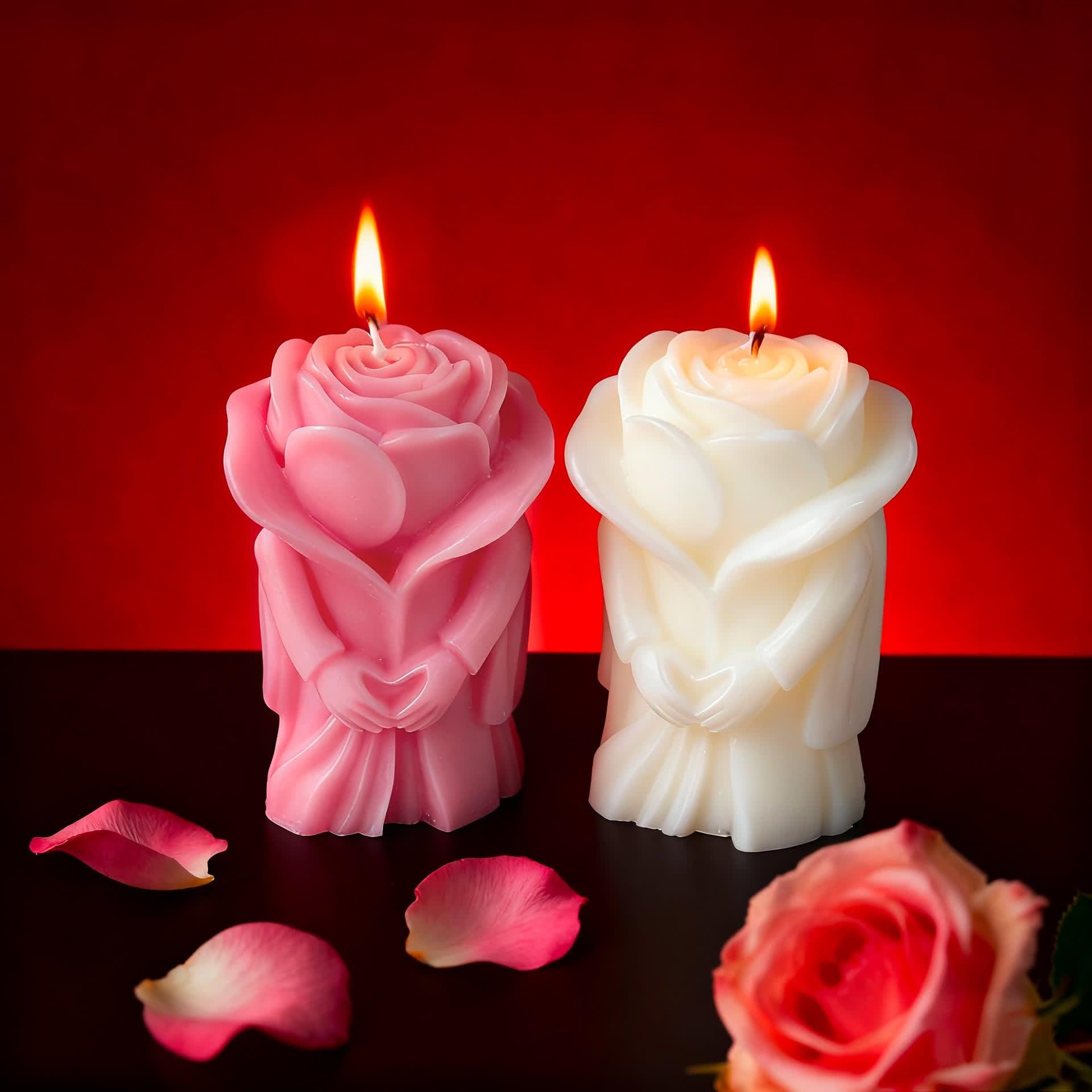 Romantic Rose-Shaped Scented Candle - Pink & White - 4PCS - 2.28"W x 2.6"L x 3.74"H - image 1