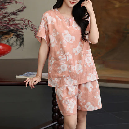 Bear Gauze Couple Sauna & Loungewear Set - Coral Orange - Women : L - image 3