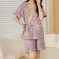 Quick-Dry Cotton Gauze Kimono Pajamas Set - Purple - L - image 5
