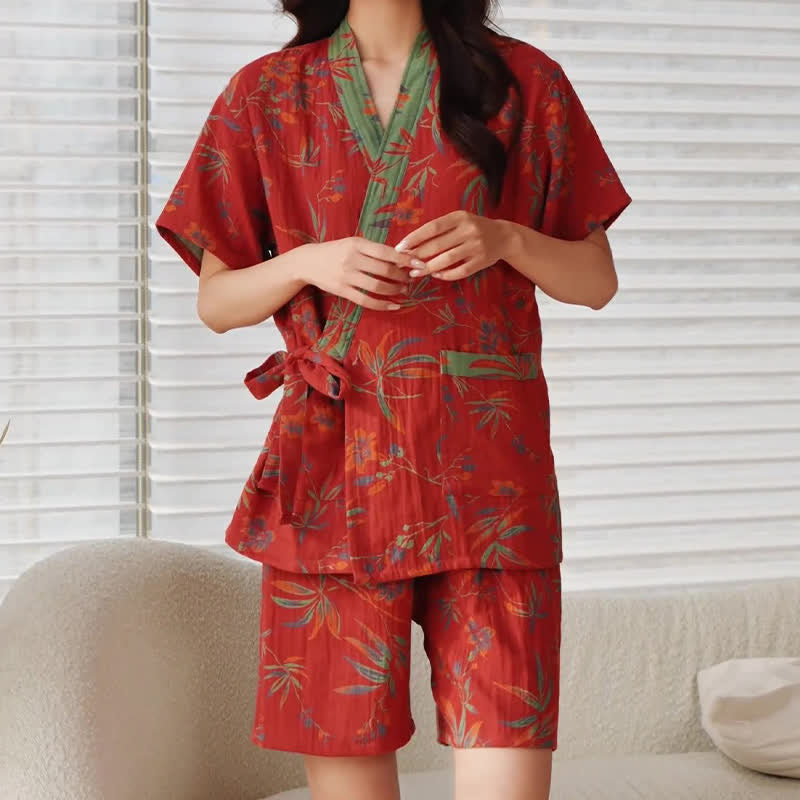 Quick-Dry Cotton Gauze Kimono Pajamas Set - image 2