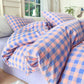 Checkered Pattern Pure Cotton Bedding Set - Purple & Pink - Bedding Set - King - image 8