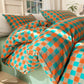 Checkered Pattern Pure Cotton Bedding Set - Orange & Green - 2PCS Pillowcases - 19" x 29" - image 1