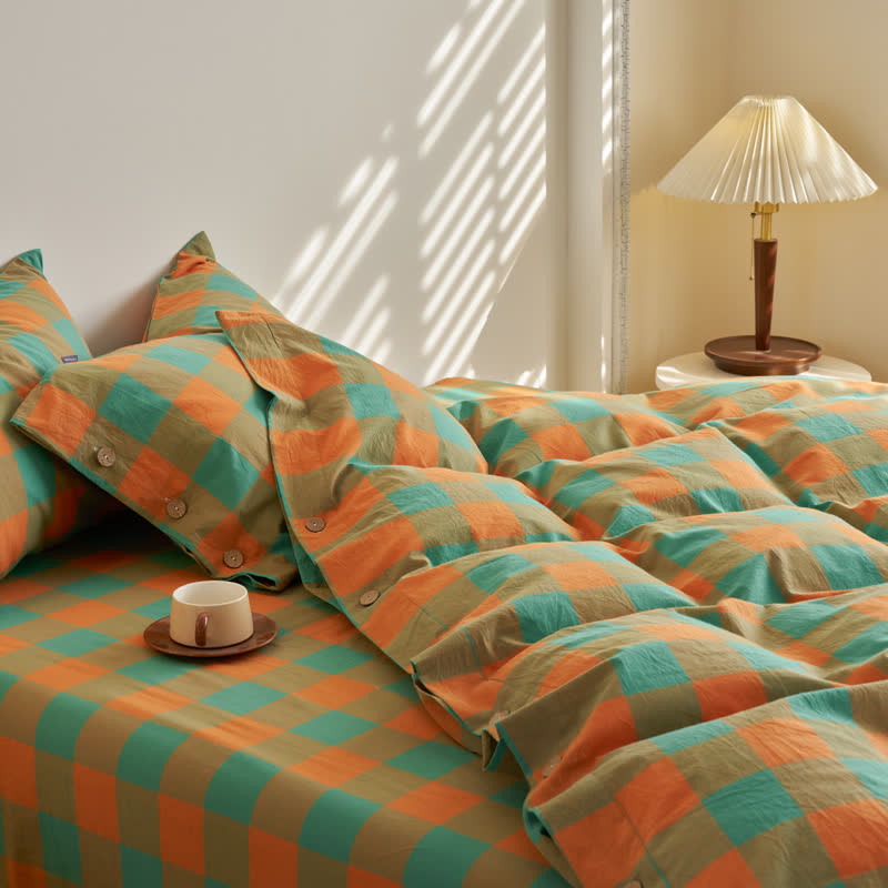 Cotton Checkered Button Closure Bedding Set - image 2
