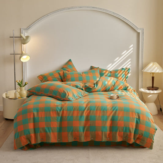 Cotton Checkered Button Closure Bedding Set - image 1