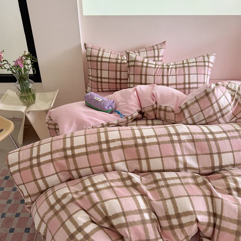 Fresh Style Cotton Gauze Bedding Set - Pink - King - image 0