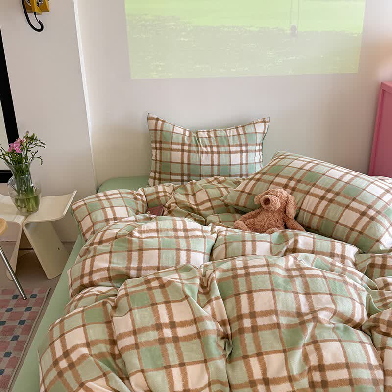 Fresh Style Cotton Gauze Bedding Set - Green - King - image 2