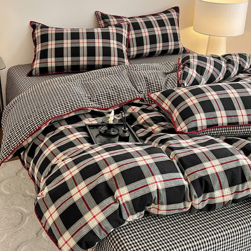Reversible Vintage Plaid Cotton Bedding Set - Black - King - image 3