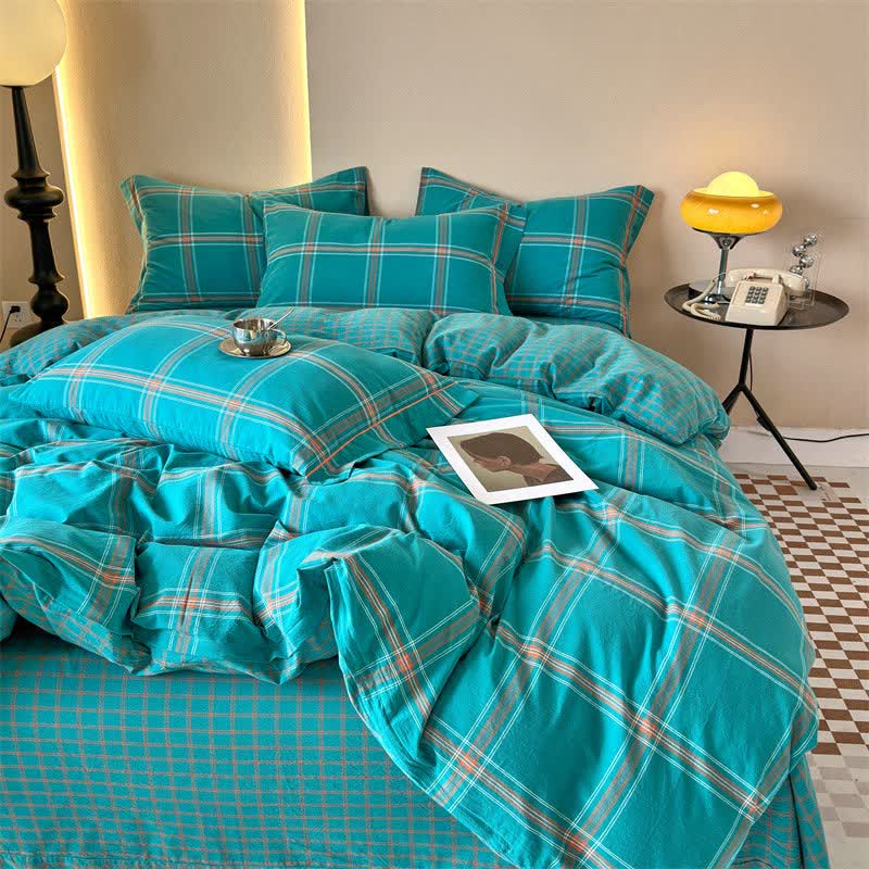 Reversible Oversized Grid Cotton Bedding Set - image 3