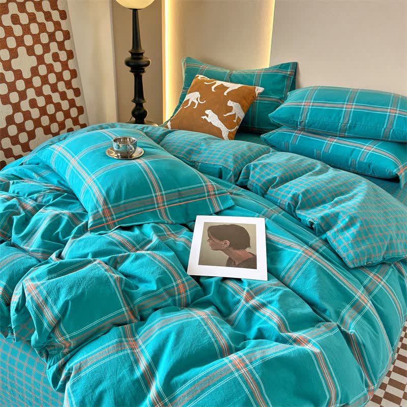 Reversible Oversized Grid Cotton Bedding Set - image 2