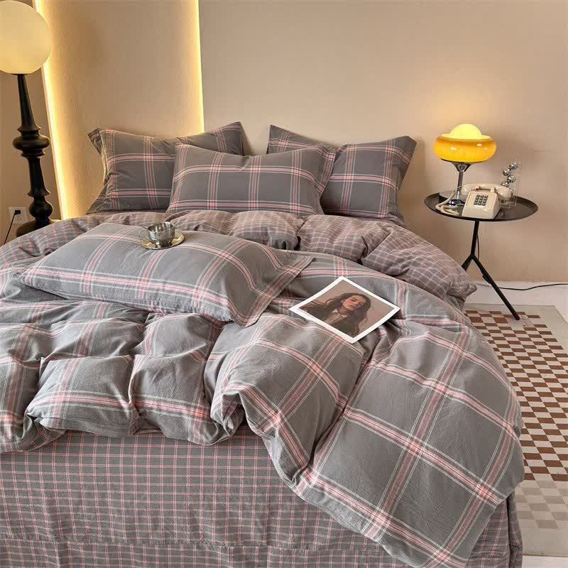 Reversible Oversized Grid Cotton Bedding Set - Gray - Bedding Set - King - image 7