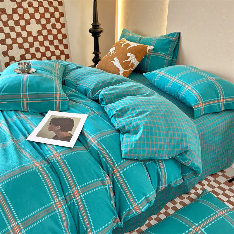 Reversible Oversized Grid Cotton Bedding Set - image 0