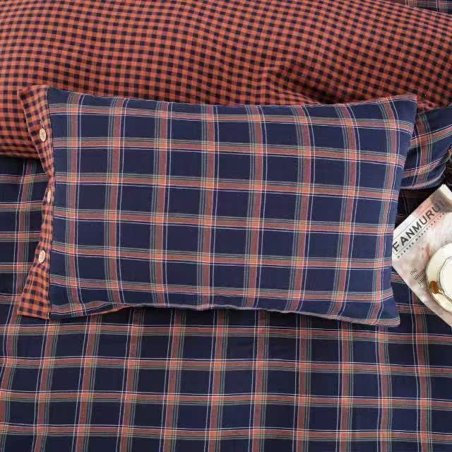 Retro Plaid Cotton Gauze Button Bedding Set(4PCS) - image 5