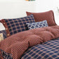 Retro Plaid Cotton Gauze Button Bedding Set(4PCS) - image 2