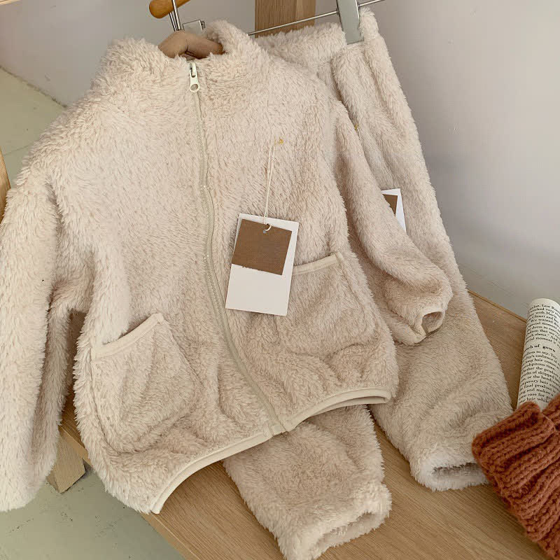 Solid Zip-up Kids Loungewear Set - Begie - Child:150cm - image 7