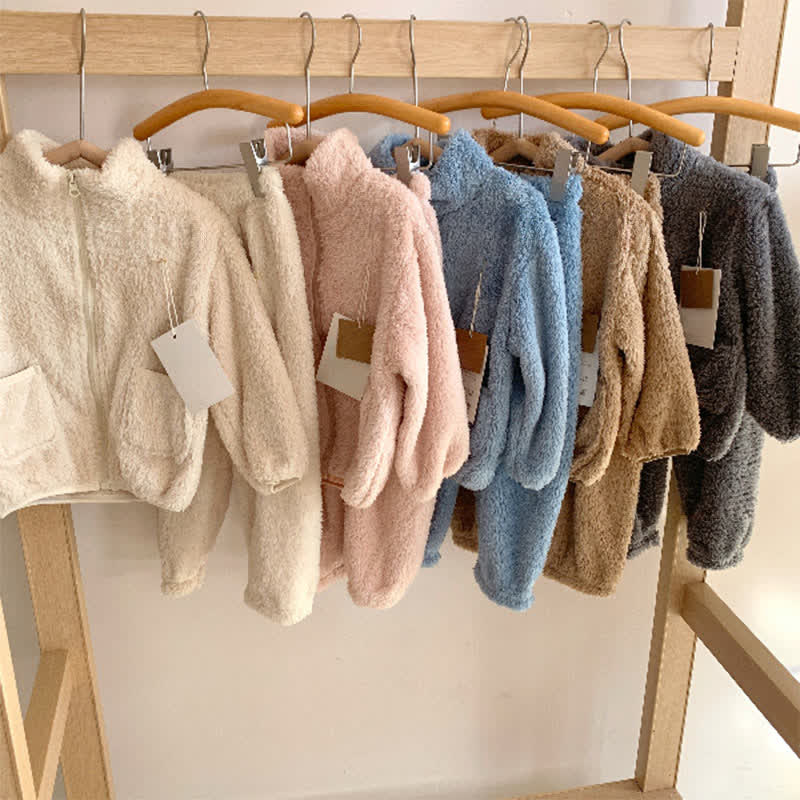 Solid Zip-up Kids Loungewear Set - image 0