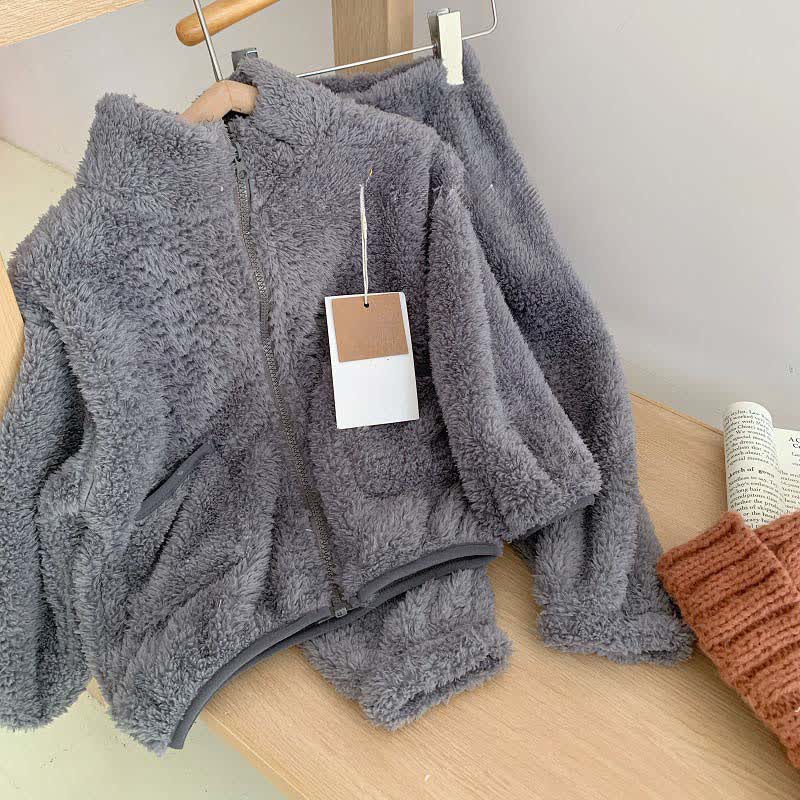 Solid Zip-up Kids Loungewear Set - Gray - Child:150cm - image 9