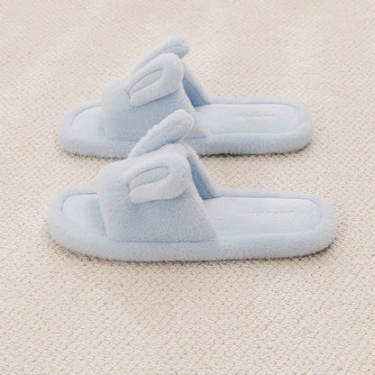 Cute Bunny Plush Open-Toe Slippers - Blue - XL - image 2