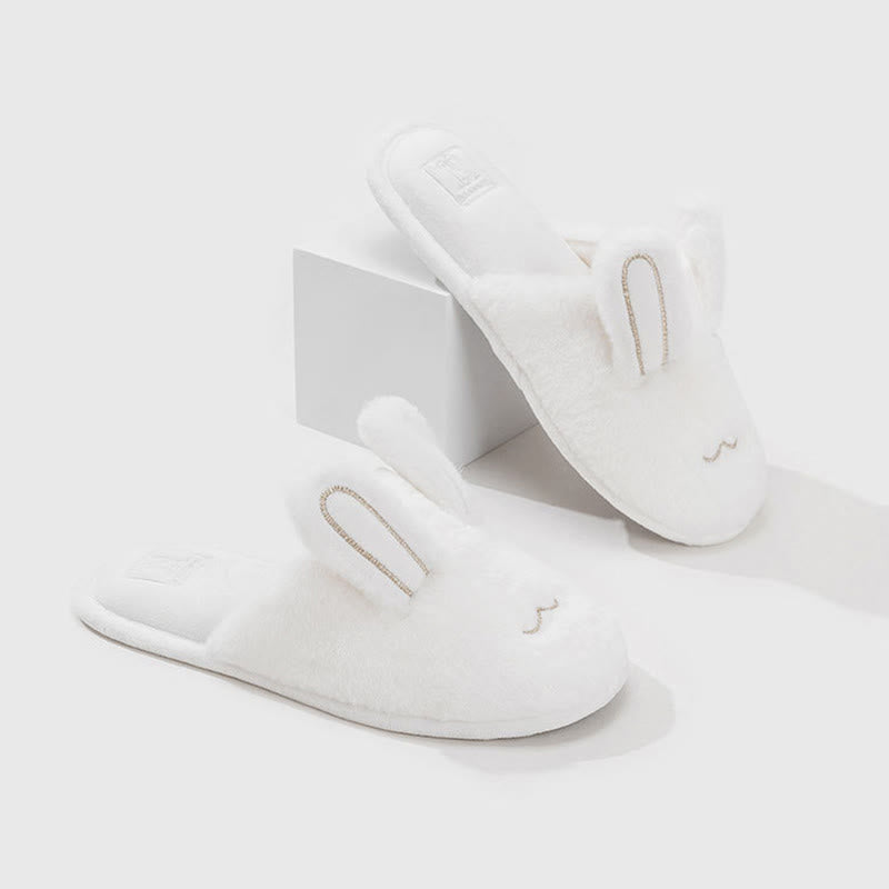 Cute Bunny Plush Closed-Toe Slippers - White - XL - image 2