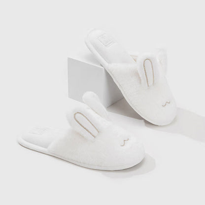 Cute Bunny Plush Closed-Toe Slippers - White - XL - image 2