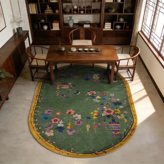 Vintage Chinoiserie Floral Oval Area Rug - 95" x 119" - image 0