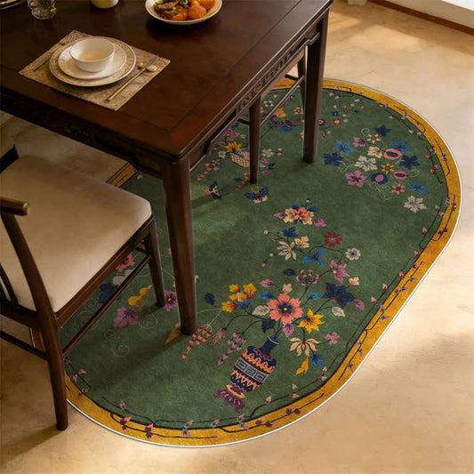 Vintage Chinoiserie Floral Oval Area Rug - image 1