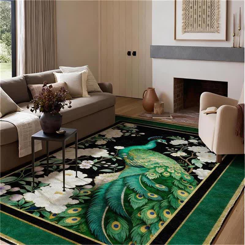 Elegant Peacock Floral Non-slip Area Rug - image 10