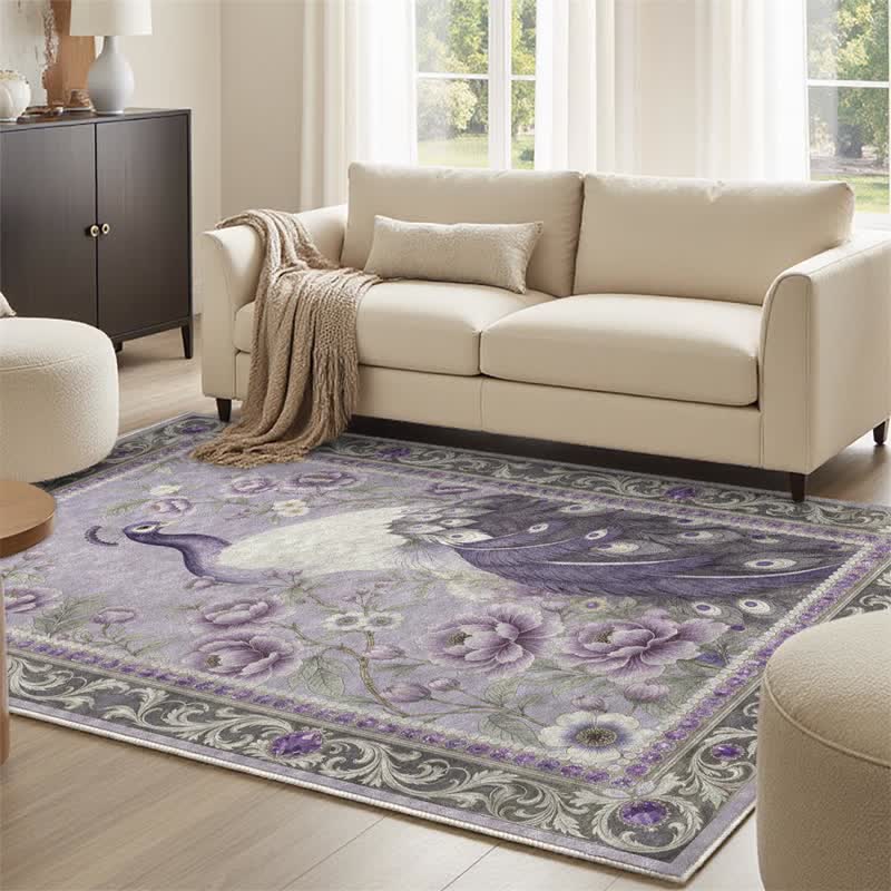 Elegant Peacock Floral Non-slip Area Rug - image 16