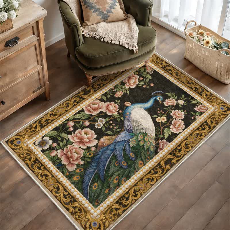 Elegant Peacock Floral Non-slip Area Rug - image 1